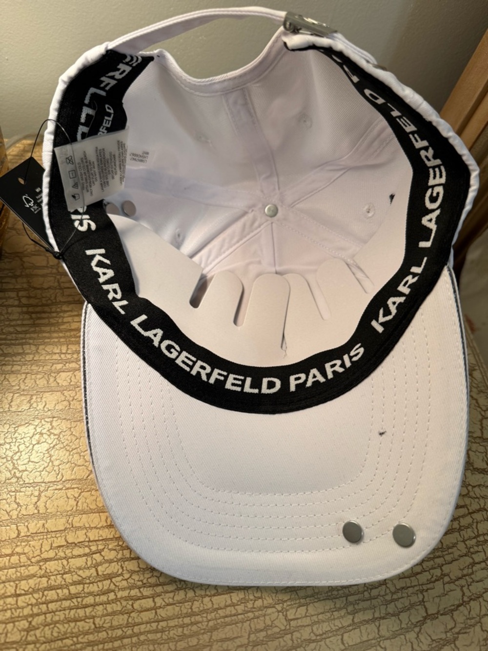 Karl Lagerfeld White Baseball Cap with Black Logo and Metal Pins - Picture 4 of 4